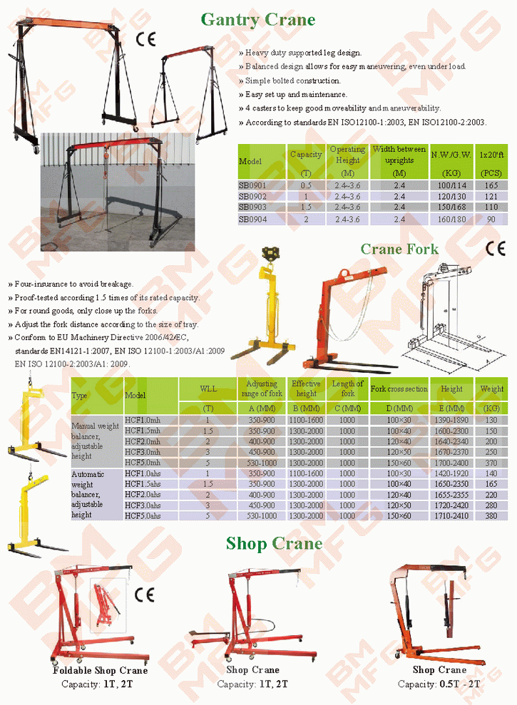 Gantry Crane, Shop Crane & Crane Fork