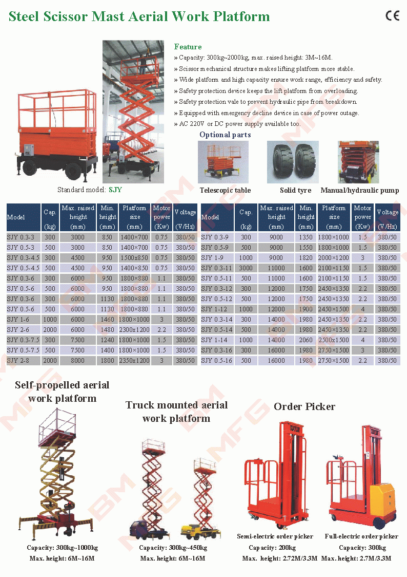 Steel Scissor Mast Aerial Work Platform & Order Picker